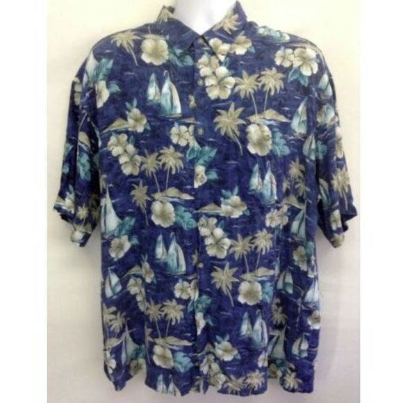 Pierre Cardin Other - Men's Blue Floral Hawaiian Camp Shirt XL